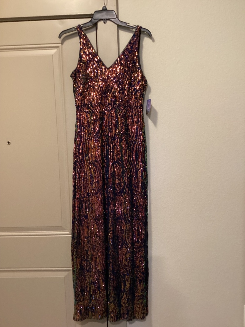 Nightway Navy Sequin V-neck Sleeveless Maxi Dress Size 10 P